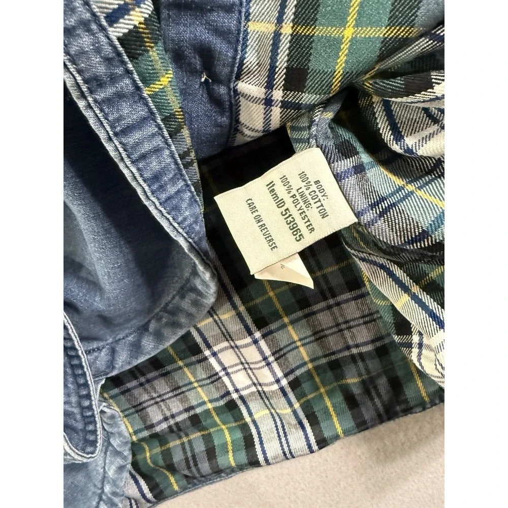 LL Bean Womens XL Heritage Washed Button Up Denim Shirt Plaid Lined Shacket NWT - Picture 4 of 6